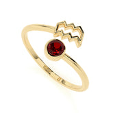aquarius zodiac ring with natural red garnet gold vermeil